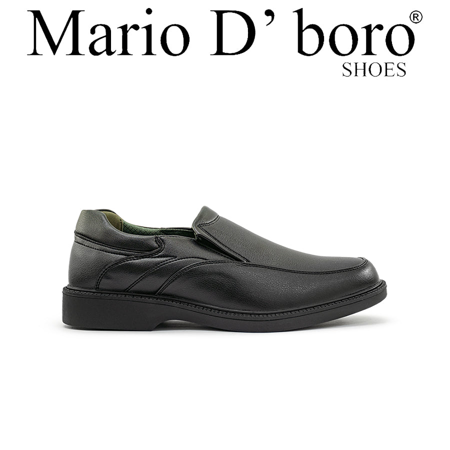 Mario D' boro Men's Formal MZ 27213 C95 Black leather slip-on shoe with low heel and green lining.