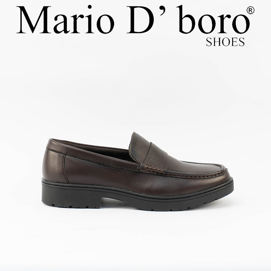 Mario D' boro Men's MZ 26626 C100 Black / Dark Brown Formal slip on with textured soles and decorative stitching.
