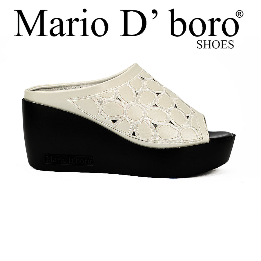 Mario D' Boro Women's Wedge Sandals Lw 23546 Black/White/Dark Brown C40