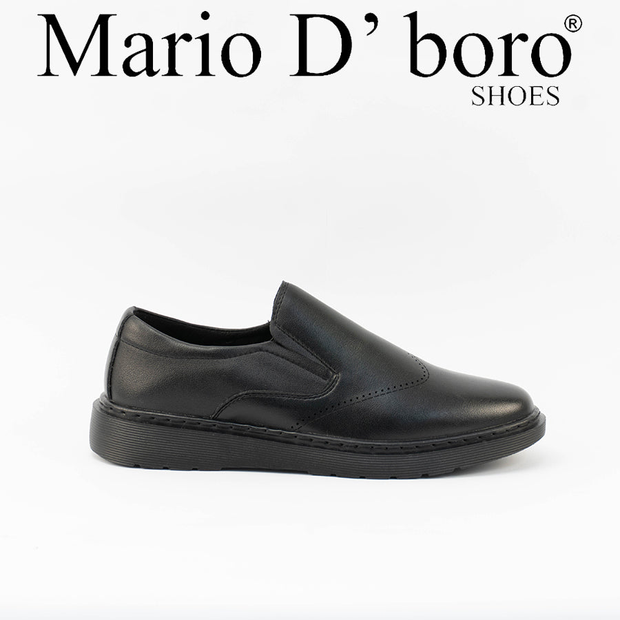 Mario D' boro Men's MZ 26905 C100 Black / Dark Brown formal slip-on shoes with brogue detailing and textured rubber soles.