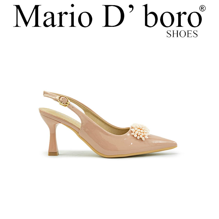 Mario D' boro LY 29663 Old Rose / Taupe patent slingback high heel with pointed toe and decorative pearl embellishment.