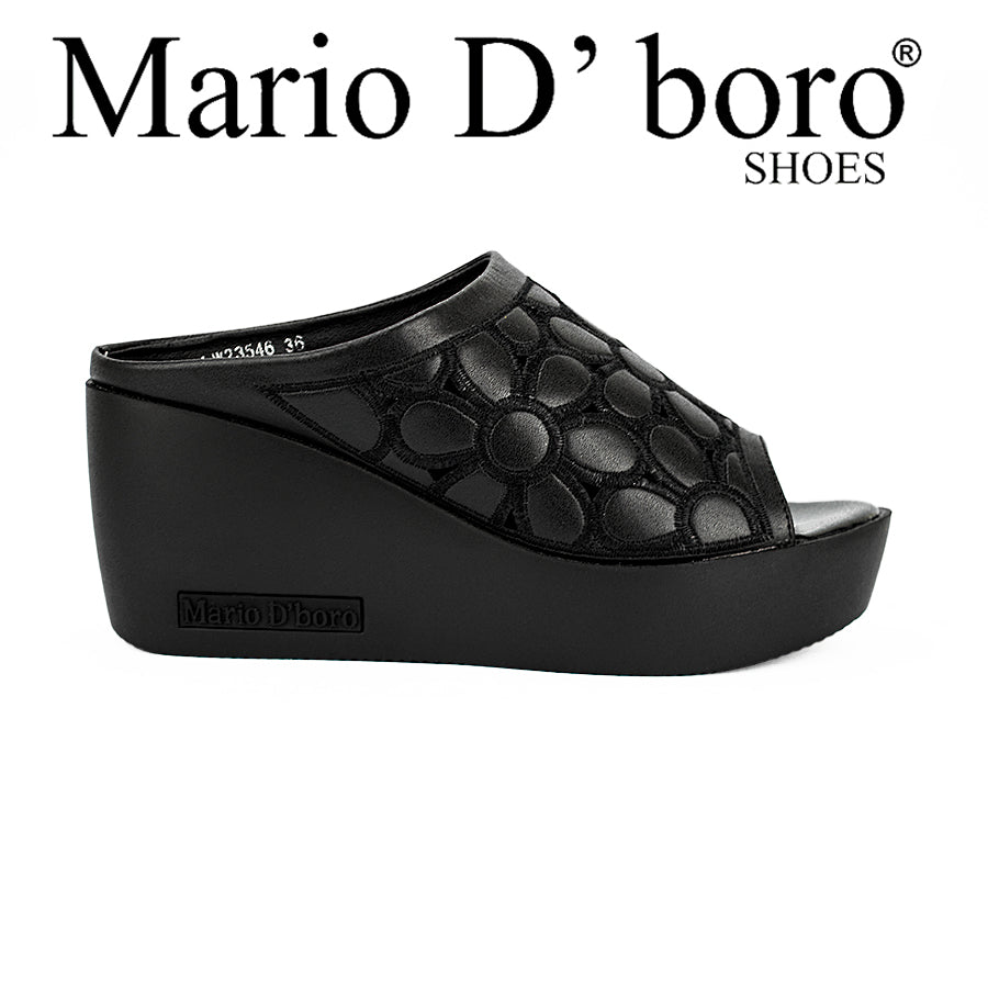 Mario D' Boro Women's Wedge Sandals Lw 23546 Black/White/Dark Brown C40