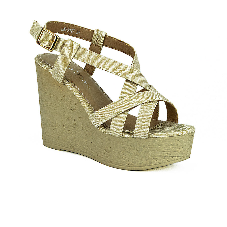 Mario D' Boro Women's Wedge Sandals Lw 25027 Beige/Brown C31
