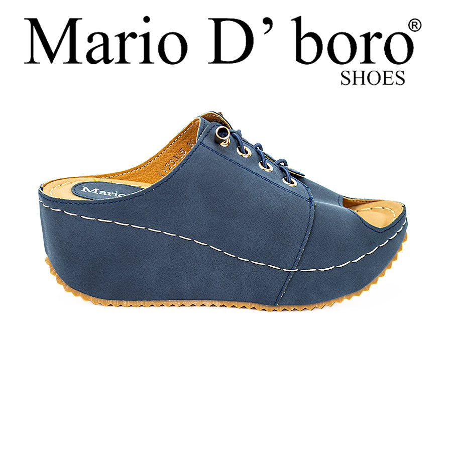 Mario D' Boro Women's Wedge Sandals Lw 23385 Gray/Navy Blue