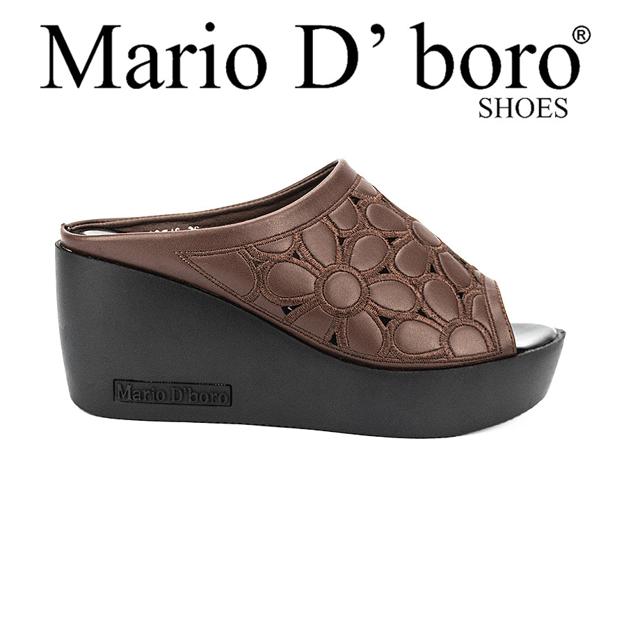 Mario D' Boro Women's Wedge Sandals Lw 23546 Black/White/Dark Brown C40
