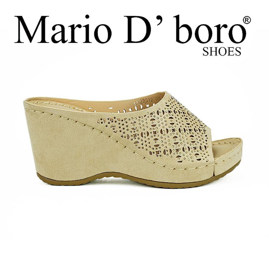 Mario D' Boro Women's Wedge Sandals Lv 22312 Beige/Black