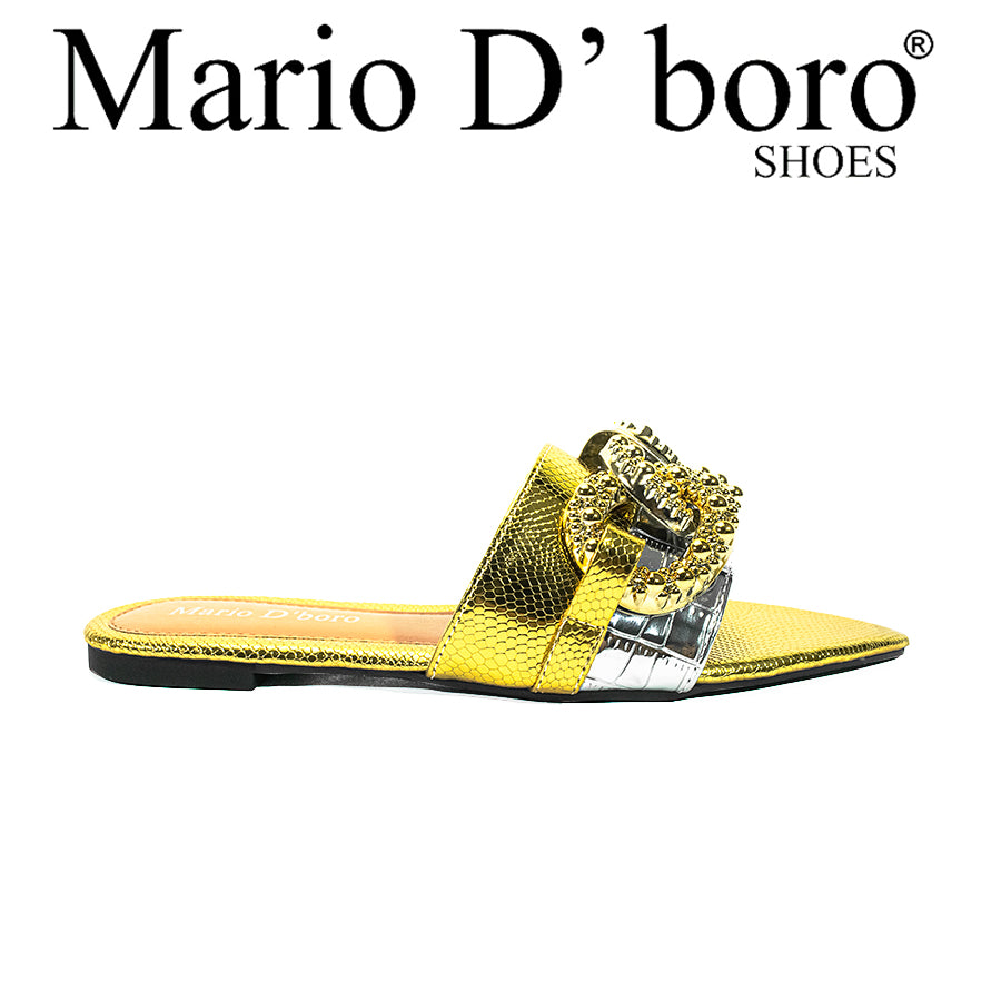 Mario D' Boro Women's Flat Sandals LX 27335 Gold C54
