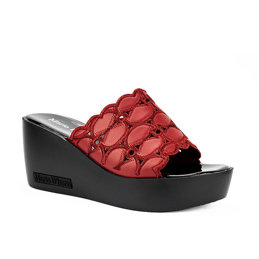Mario D' Boro Women's Wedge Sandals Lw 23545 Black/Maroon