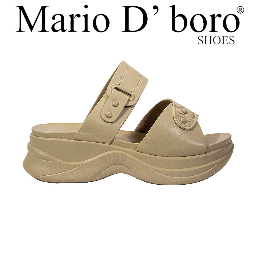 Mario D' Boro Women's Flat Sandals LY 27142 Beige/Black C65