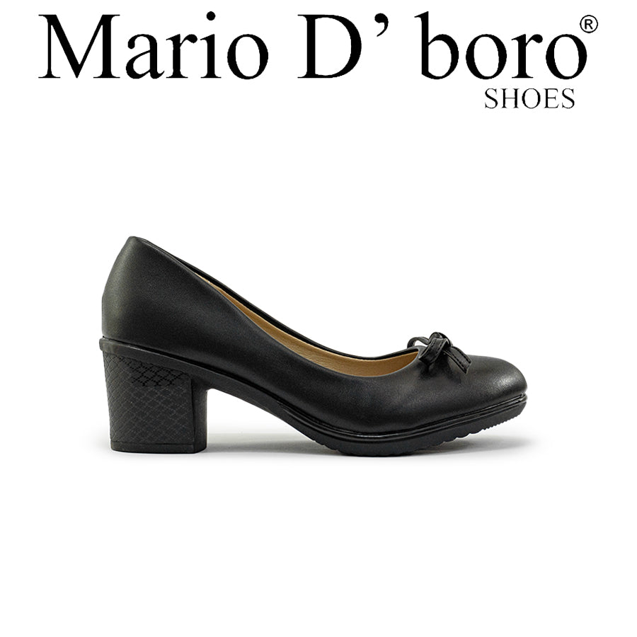 Mario D' boro Women's LZ 30144 C94 Black Heeled Shoe Bow Detail Block Heel Comfortable Casual Wear