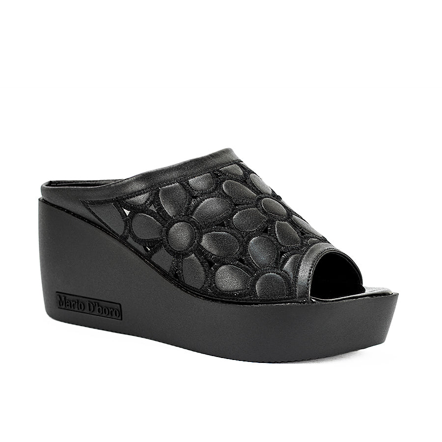 Mario D' Boro Women's Wedge Sandals Lw 23546 Black/White/Dark Brown C40