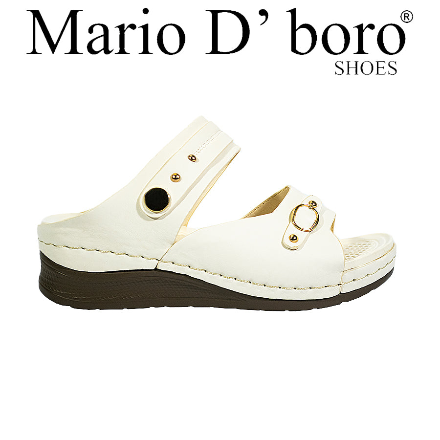 Mario D' Boro Women's Flat Sandals LY 27294 Bone/VDark Brown C65