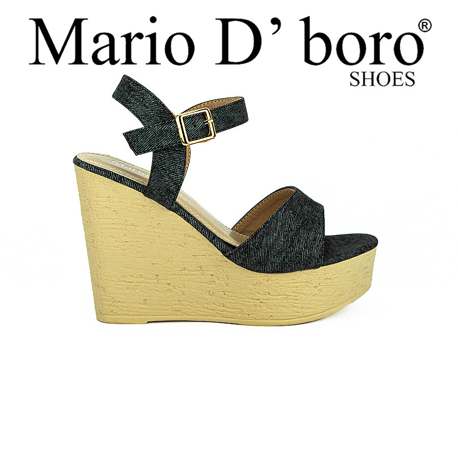 Mario D' Boro Women's Wedge Sandals Lw 25031 Black/Blue C31