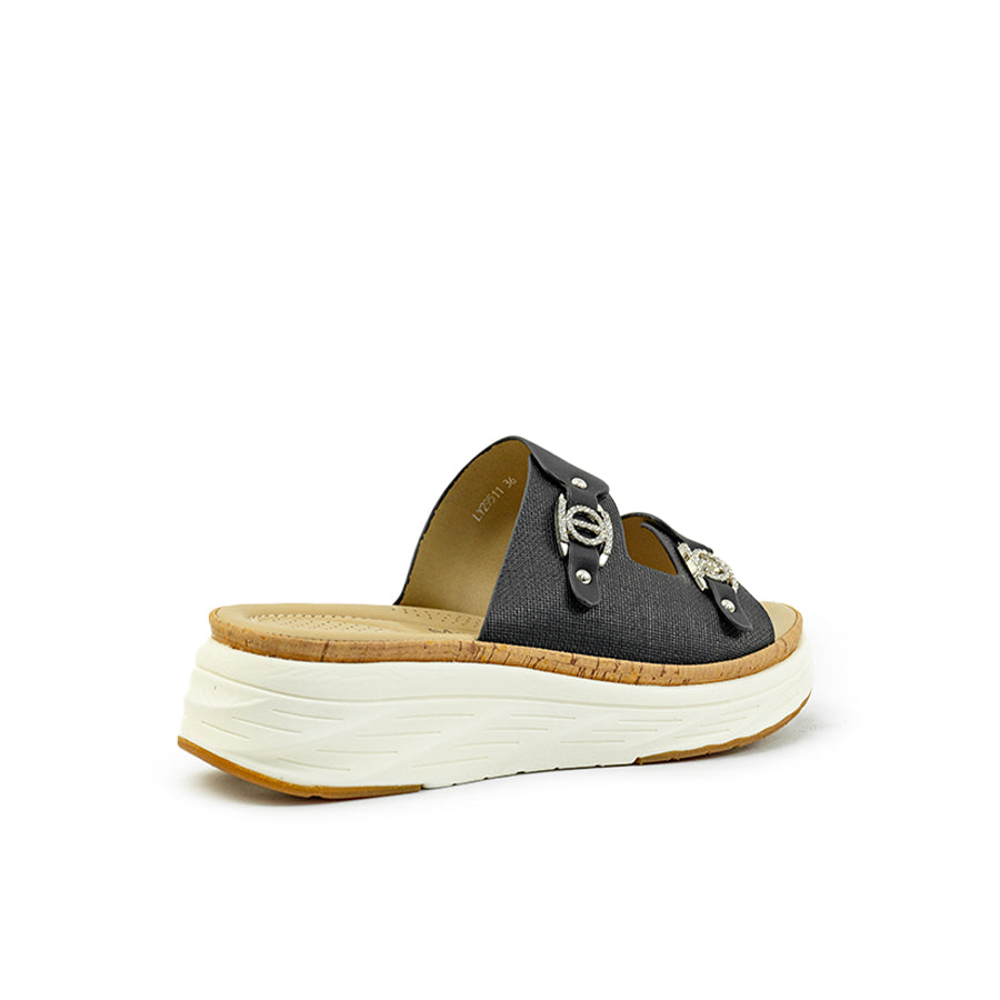 Mario D' boro Women's Flat Sandals LY 29511 - Black / Bone C89