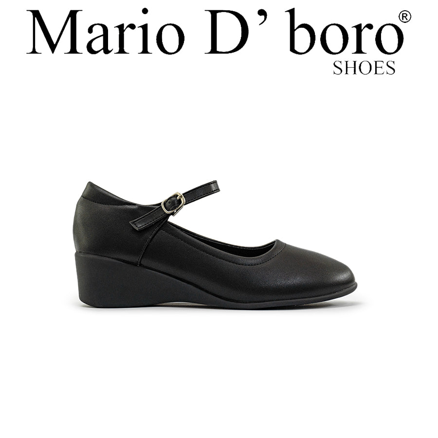 Mario D' boro Women's LZ 29683 C94 Black wedge heel Mary Jane shoe with ankle strap buckle.