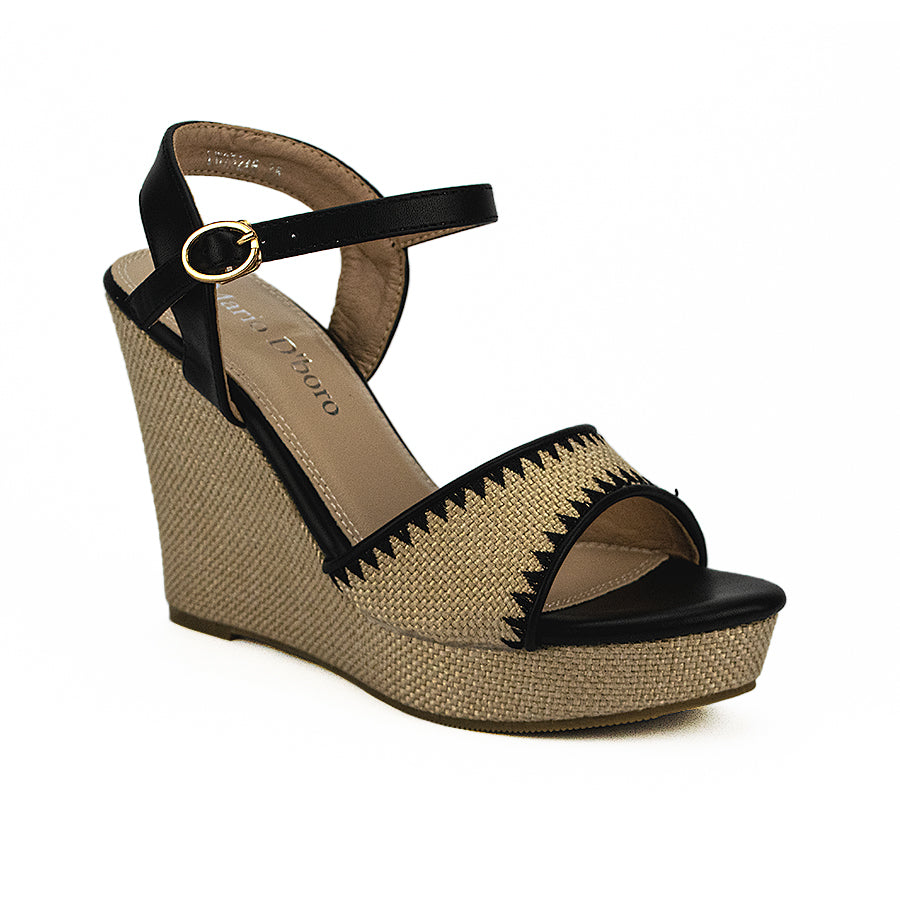 Mario D' Boro Women's Wedge Sandals LW 25246 Black/Bone C40