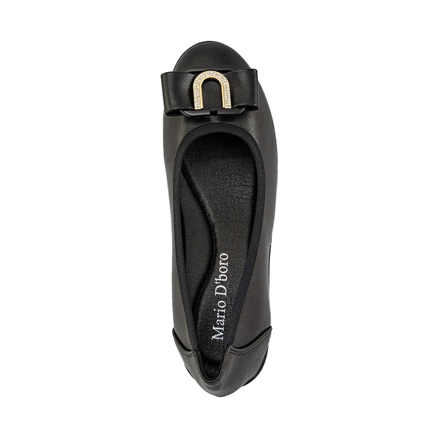 Mario D' boro Women's LZ 29682 C94 Black wedge heel shoe with bow detail. Smooth leather finish.
