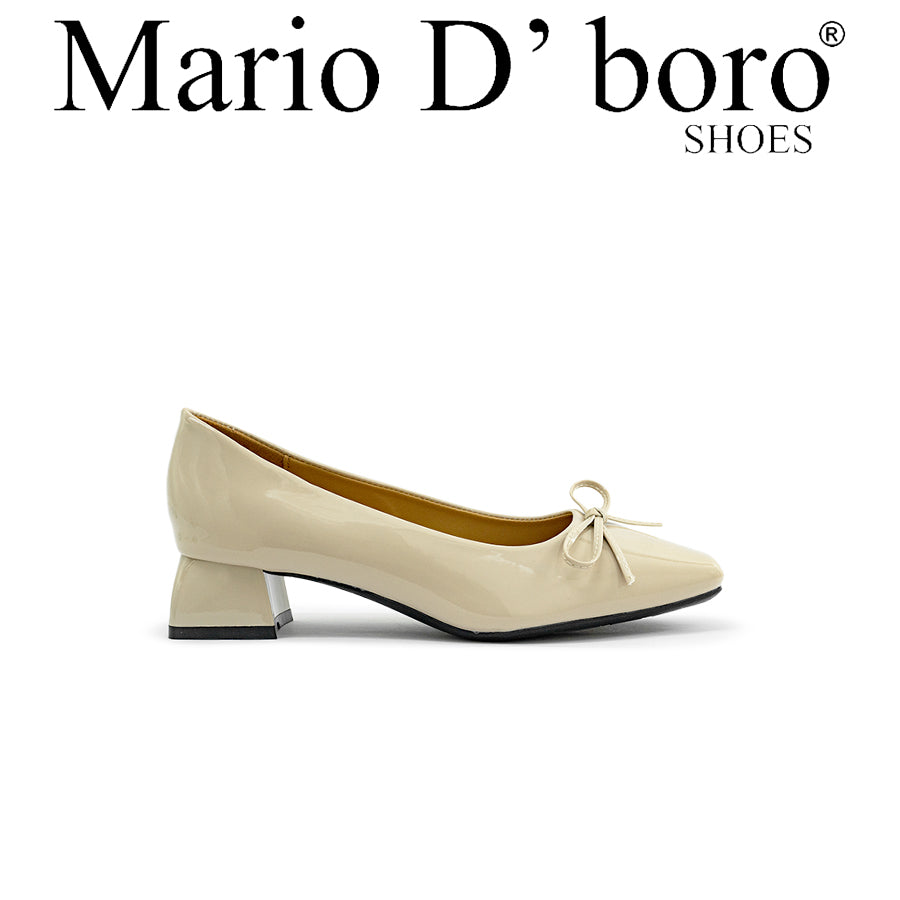 Mario D' boro Women's LZ 30110 C97 Black / Taupe patent leather pump with bow detail and block heel.