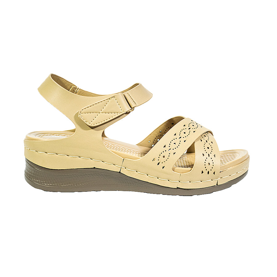 Mario D' Boro Women's Flat Sandals LY 27297 Beige/Black C65