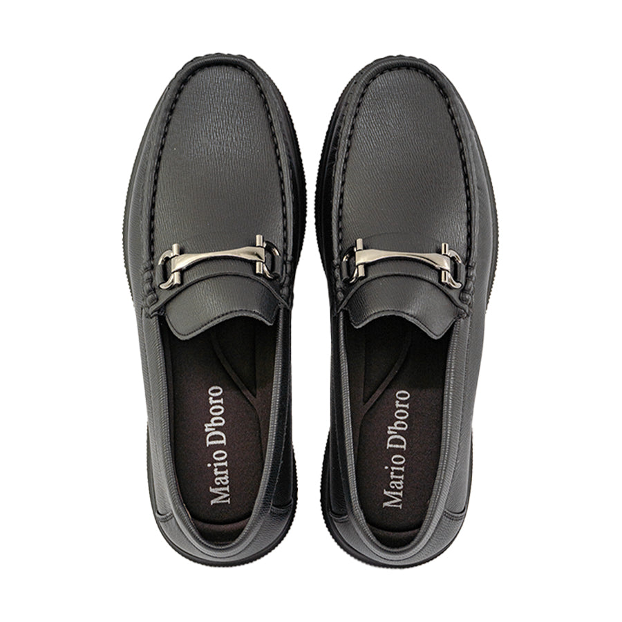 Mario D' boro Men's MZ 27005 C95 Black leather loafer with metal buckle detail and textured sole.