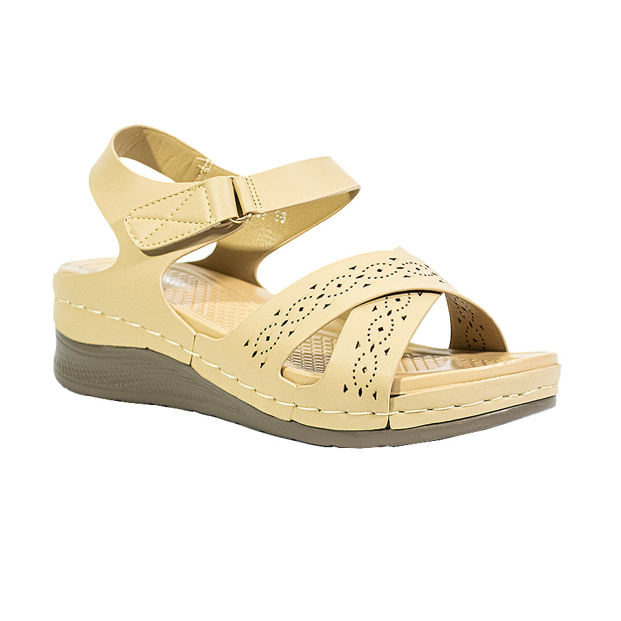Mario D' Boro Women's Flat Sandals LY 27297 Beige/Black C65