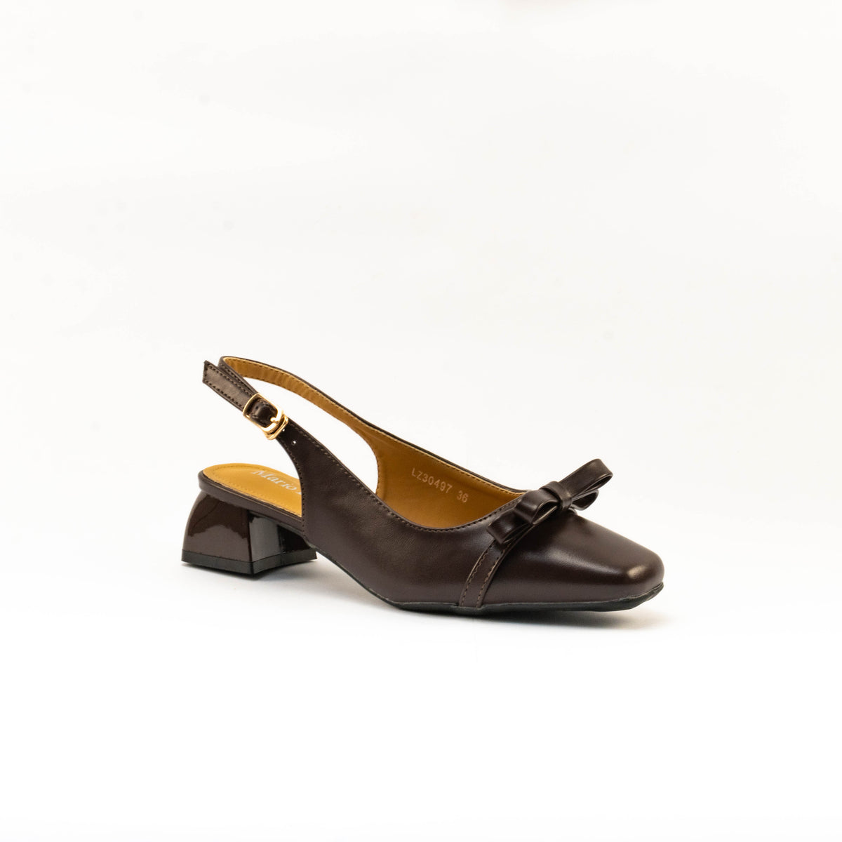Mario D' boro Women's LZ 30497 C99 Taupe / Dark Brown slingback heel with bow detail and block heel.