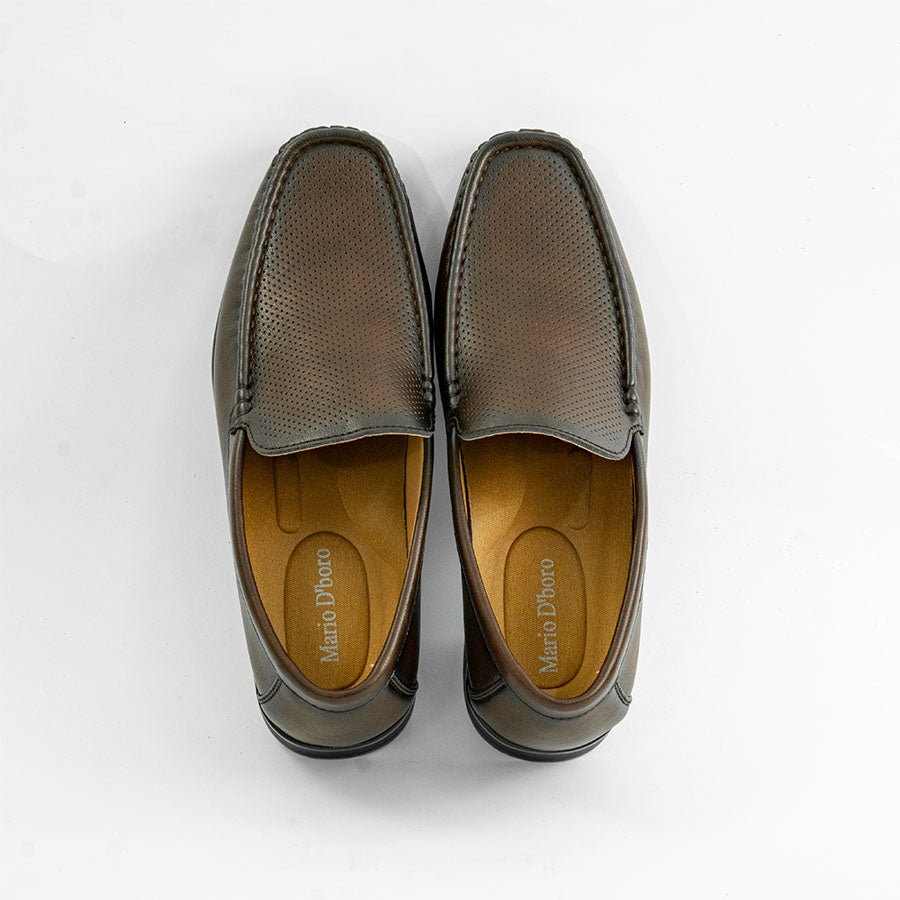 Mario D' boro MZ 27296 C98 Black / Dark Brown slip-on loafer with perforated detailing and tan lining.