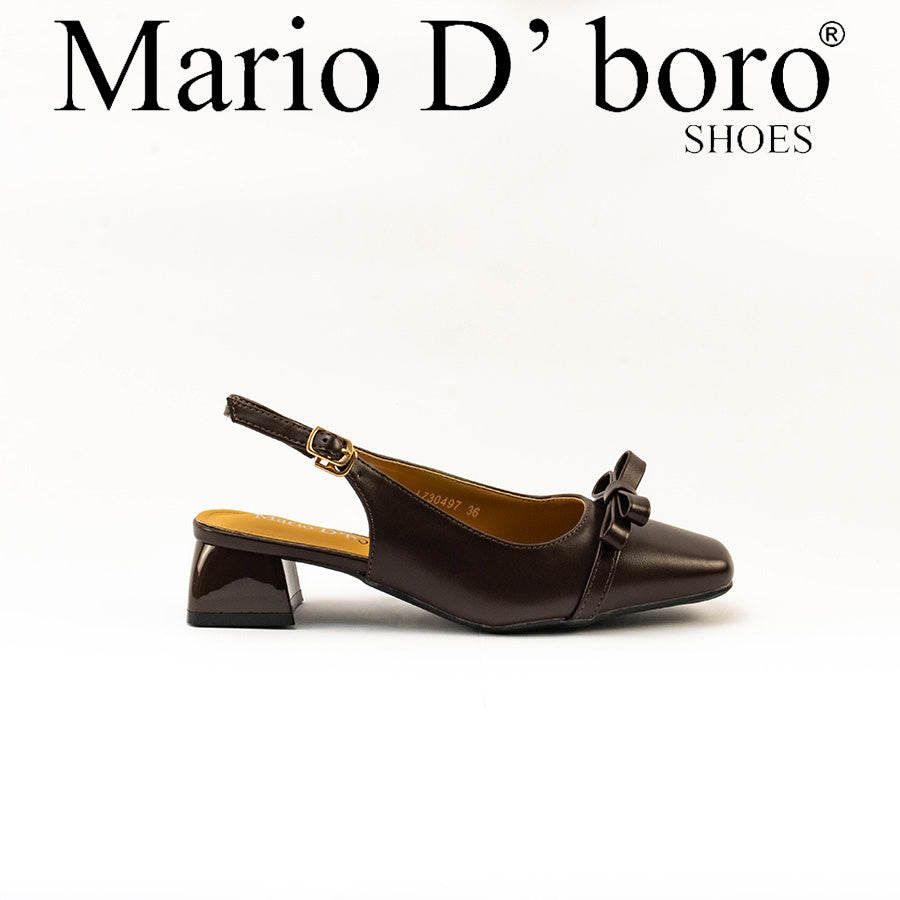 Mario D' boro Women's LZ 30497 C99 Taupe / Dark Brown slingback heel with bow detail and block heel.