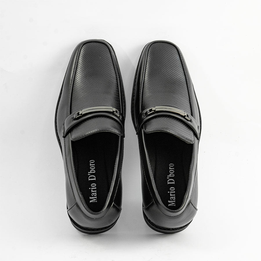 Mario D' boro MZ 27379 C98 Black formal men's dress shoe with textured upper and decorative buckle.