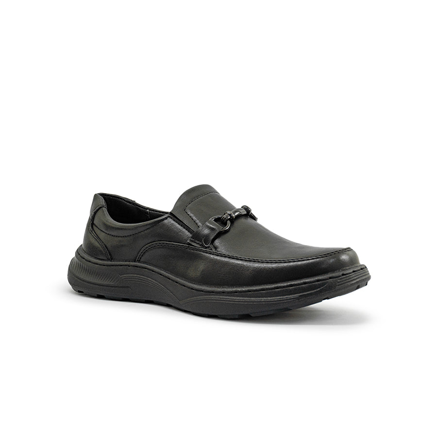 Mario D' boro Men's Formal MZ 27343 C96 Black leather slip-on shoe with decorative buckle and thick sole.