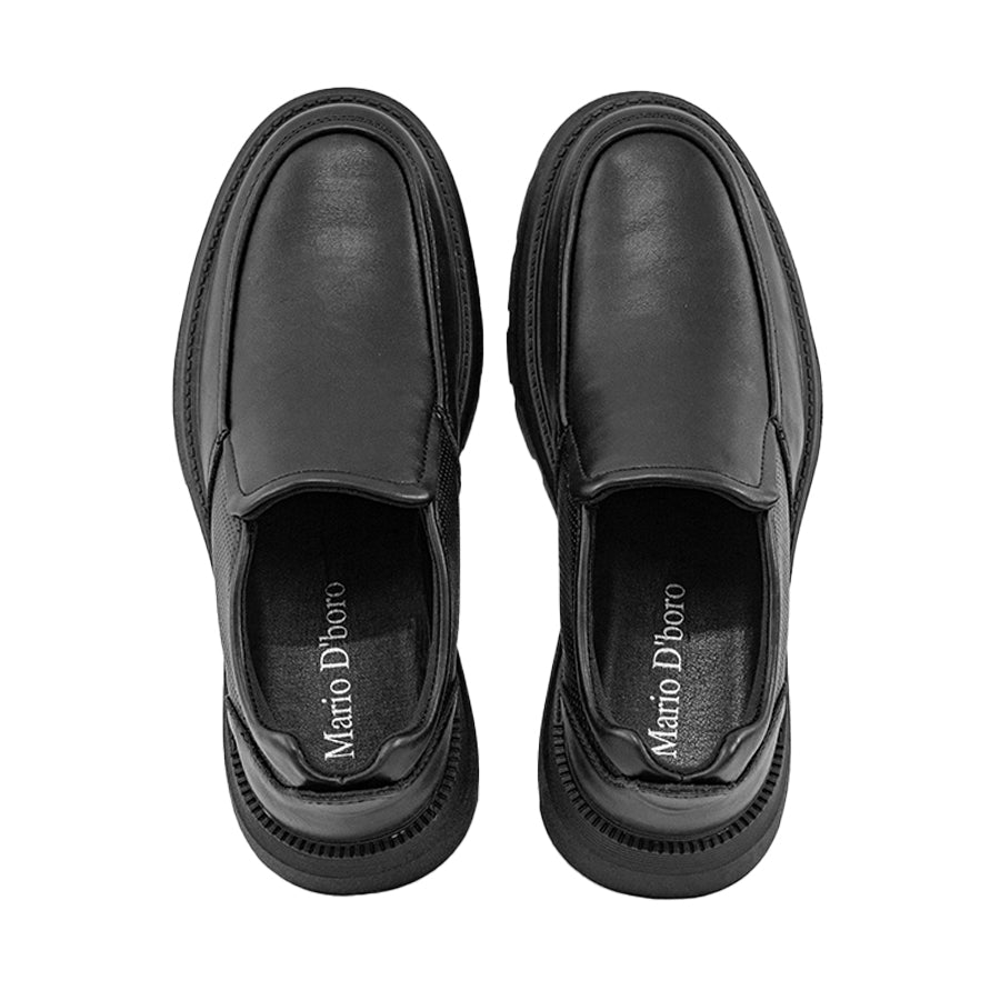 Mario D' boro Men's Formal Slip On MZ 27135 C95 Black / VDark Brown slip-on shoe with textured side panel and thick rugged sole.