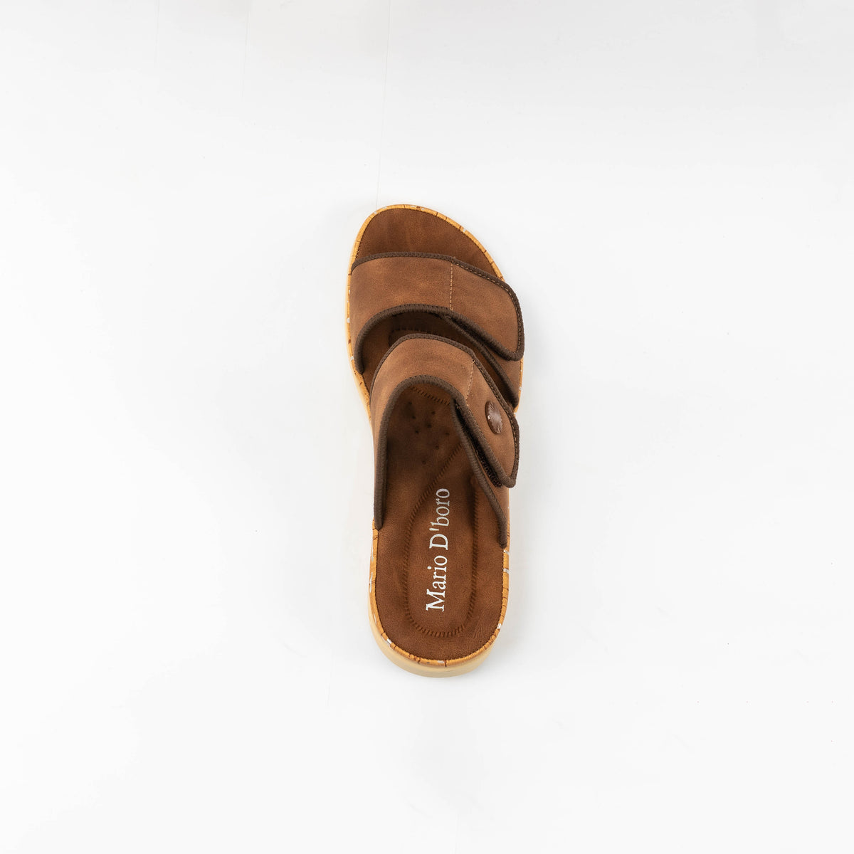 Mario D' boro Women's LZ 30541 C99 Beige / Dark Brown slip-on sandal with two adjustable straps and cork sole.
