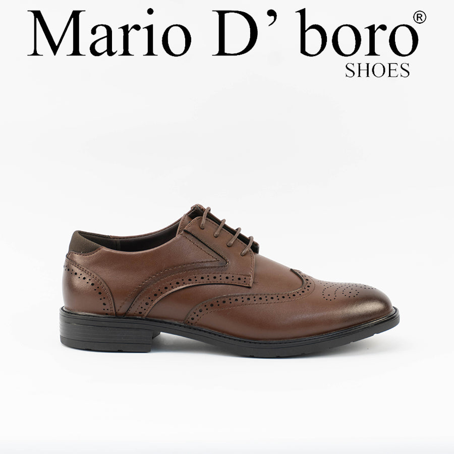 Mario D' boro Men's MZ 27416 C100 Black / Dark Brown formal dress shoe with brogue detailing and rubber sole.