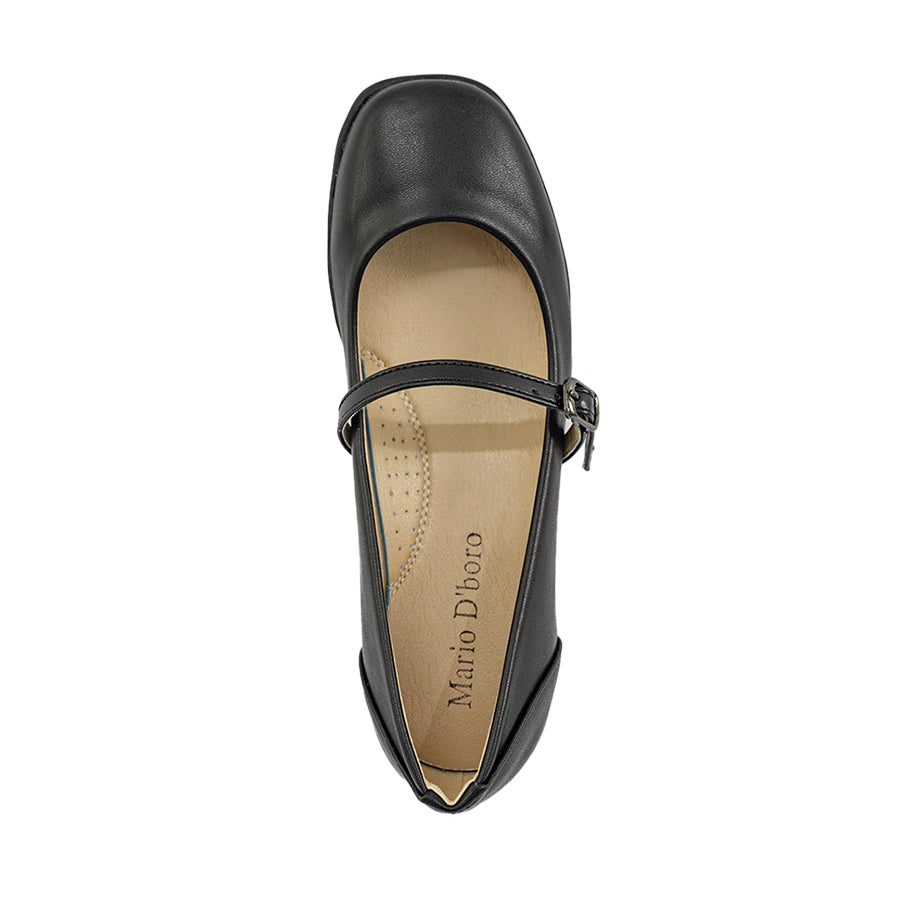 Mario D' boro LZ 30199 C92 Black Mary Jane flat shoe with strap and buckle.