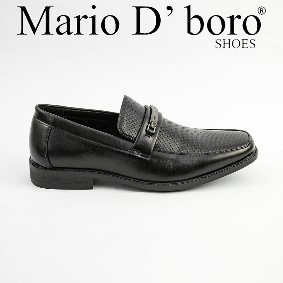 Mario D' boro MZ 27379 C98 Black formal men's dress shoe with textured upper and decorative buckle.