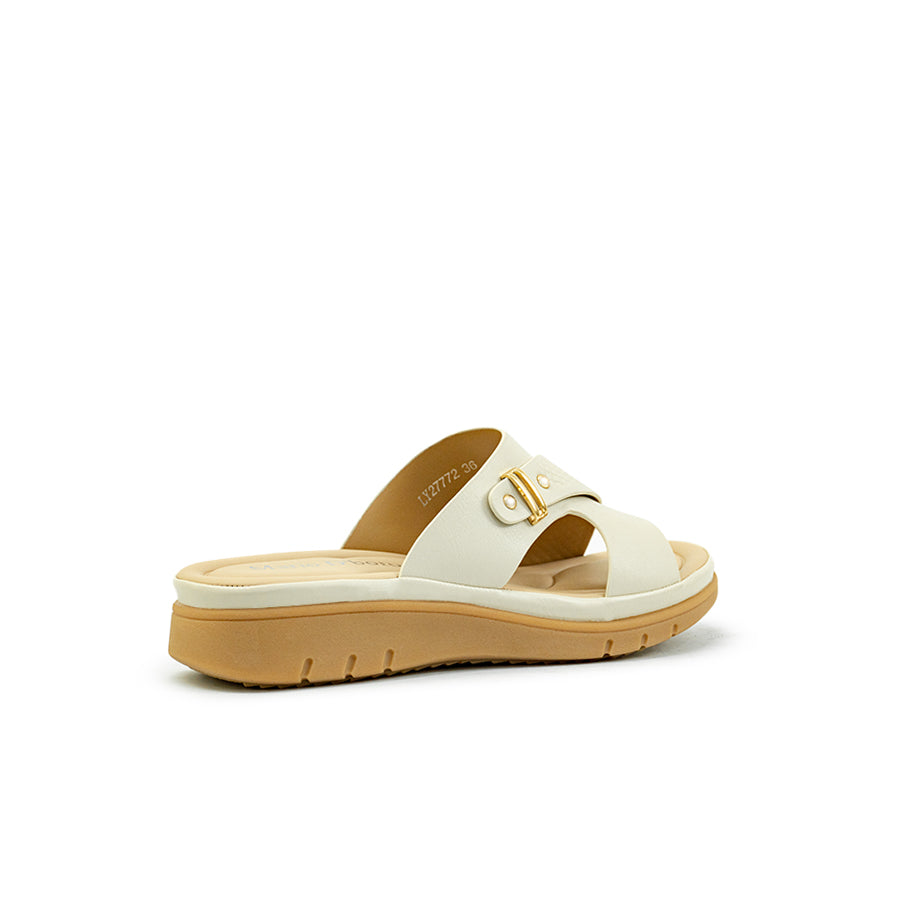 Mario D' boro Women's Flat Sandals LY 27772 - Dark Beige / Off White C89