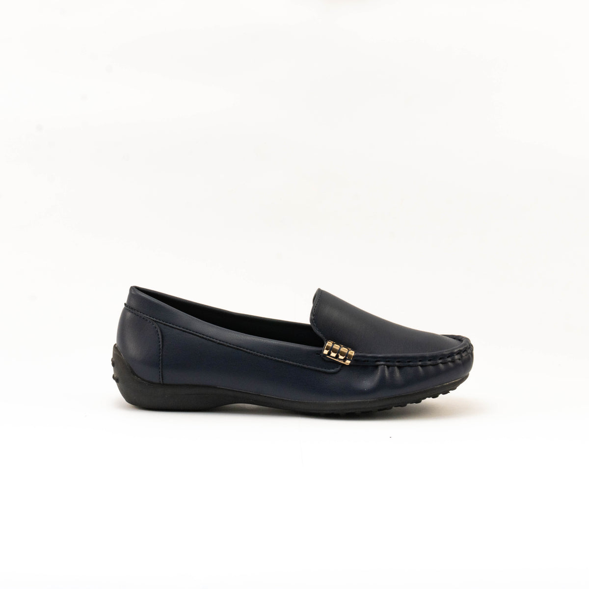 Mario D' boro Women's LZ 30477 Navy Blue / Dark Brown slip-on loafer with gold-tone metal accent