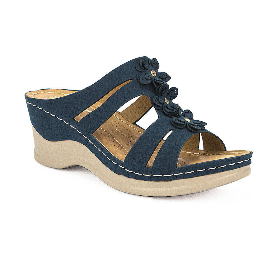 Mario D' Boro Women's Wedge Sandals Lw 25586 Navy Blue/Tan C41