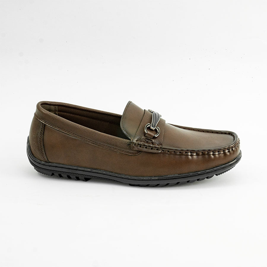 Mario D' boro MZ 27289 Black / Dark Brown loafer with metal buckle and textured sole for casual wear.