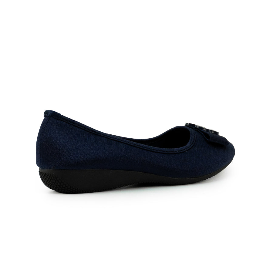 Mario D' boro LZ 27224 C102 Women's Elegant Ballet Flats with Decorative Buckle – Navy Blue / Silver, Low Wedge Style