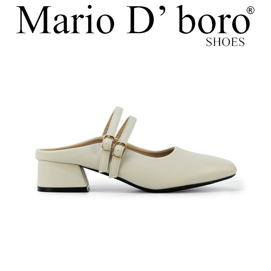 Mario D' boro LZ 30632 C102 Light Beige / Taupe Women's heeled mule with two straps and gold buckles.