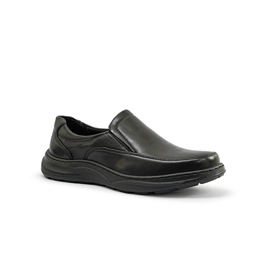 Mario D' boro Men's Formal MZ 27344 C96 Black slip-on leather shoe with cushioned sole for casual or semi-formal wear.