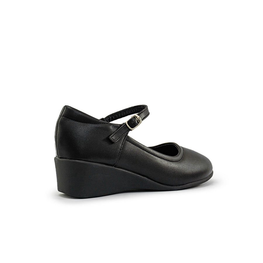 Mario D' boro Women's LZ 29683 C94 Black wedge heel Mary Jane shoe with ankle strap buckle.