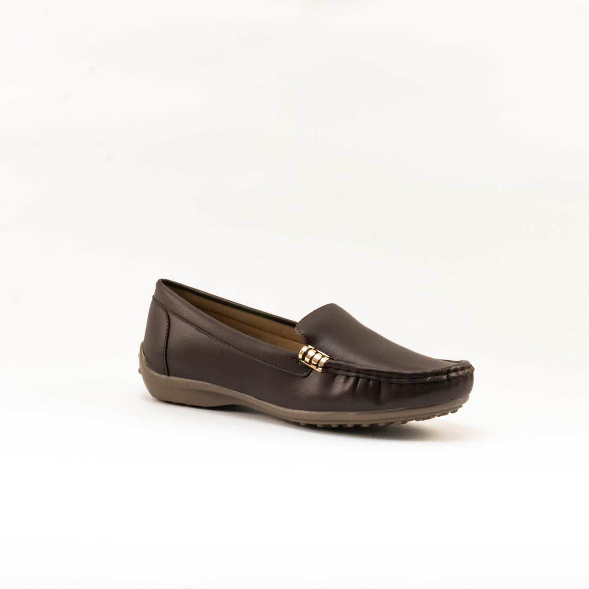 Mario D' boro Women's LZ 30477 Navy Blue / Dark Brown slip-on loafer with gold-tone metal accent