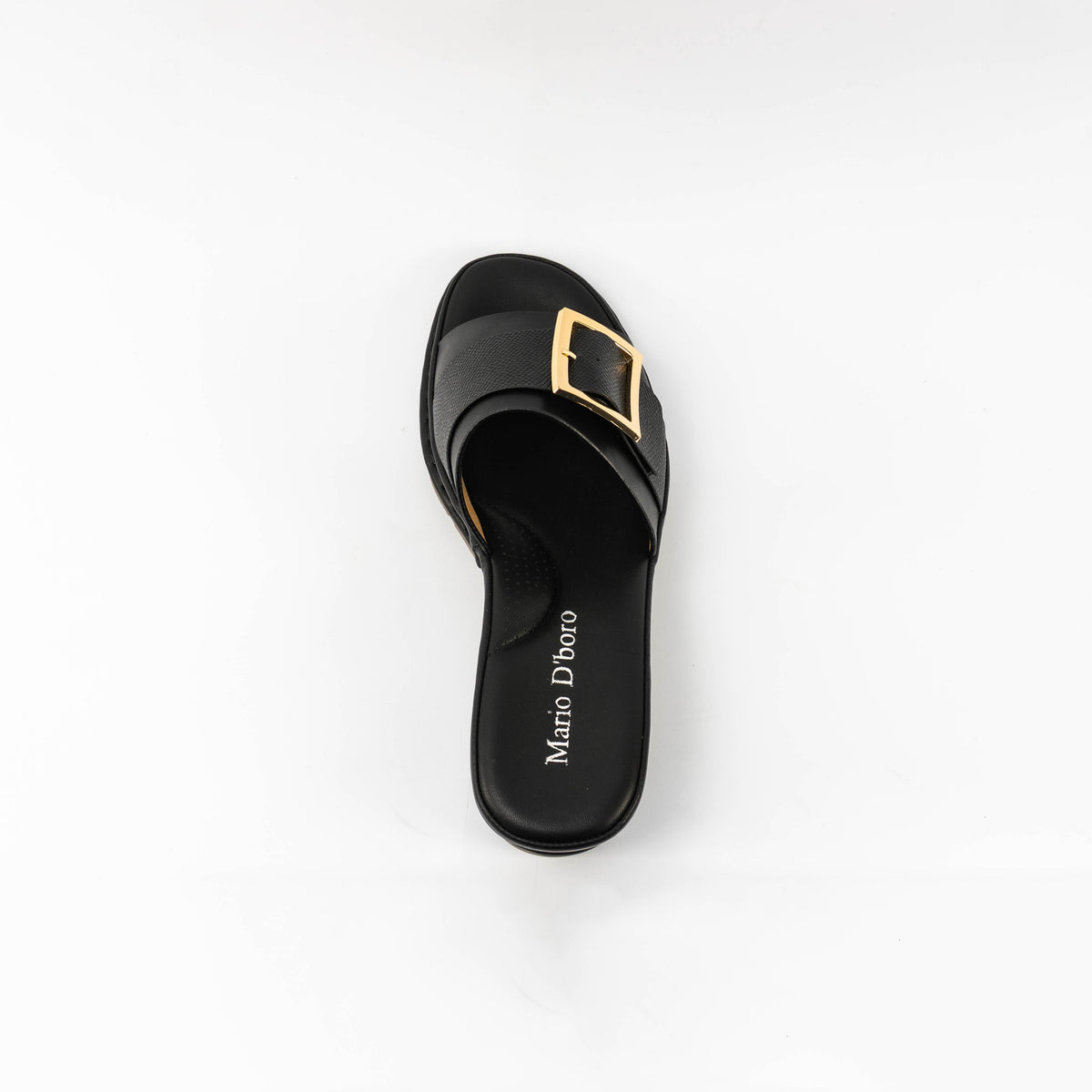 Mario D' boro Women's LZ 30445 C99 Black / Taupe wedge sandal with gold buckle strap.