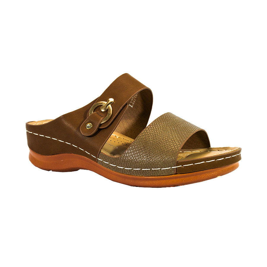 Mario D' Boro Women's Wedge Sandals LX 27609 Bone/Brown C58