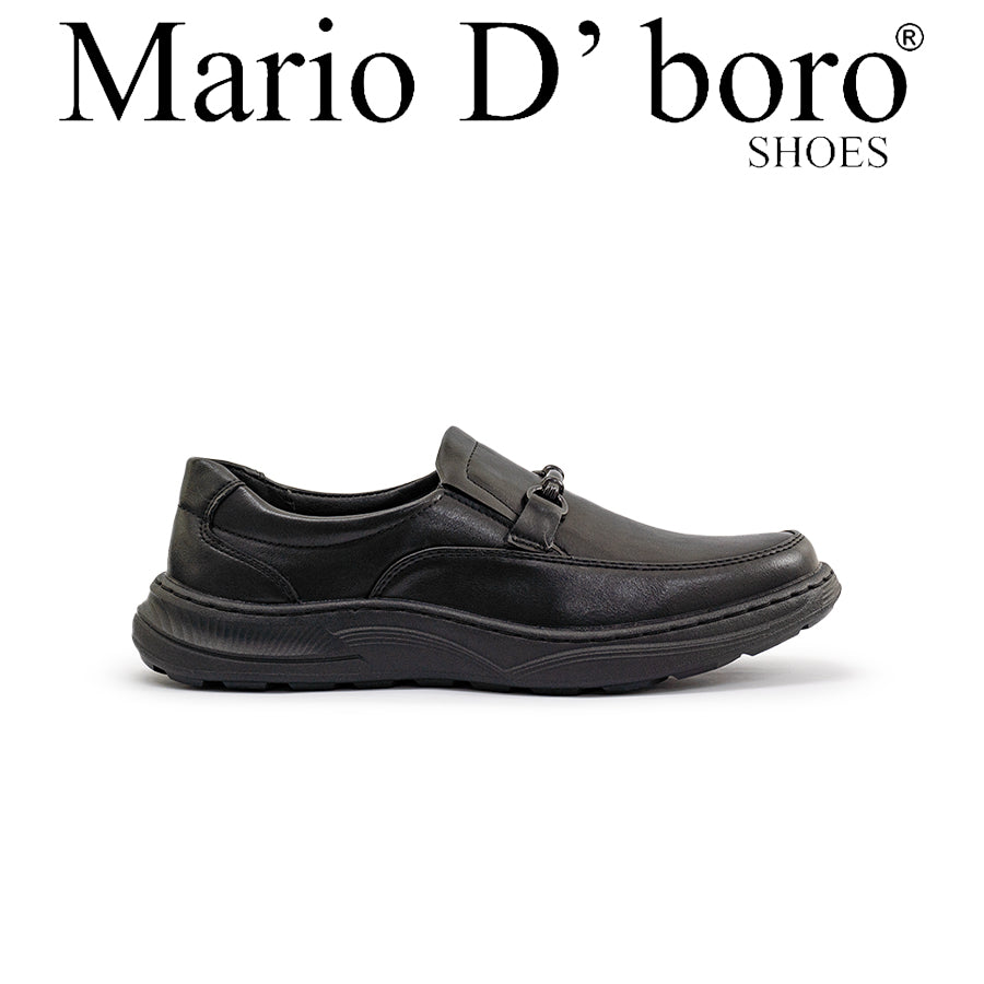Mario D' boro Men's Formal MZ 27343 C96 Black leather slip-on shoe with decorative buckle and thick sole.