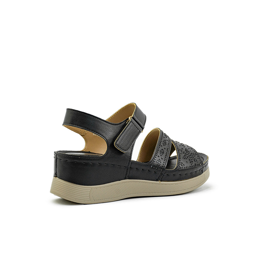 Mario D' boro Women's Wedge Sandals LY 29085 - Black / Off White C89