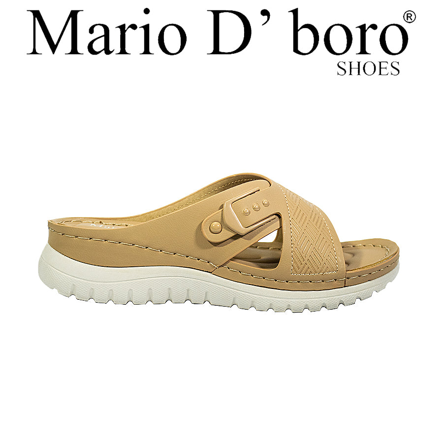 Mario D' Boro Women's Flat Sandals LY 28131 Beige/Navy Blue C65