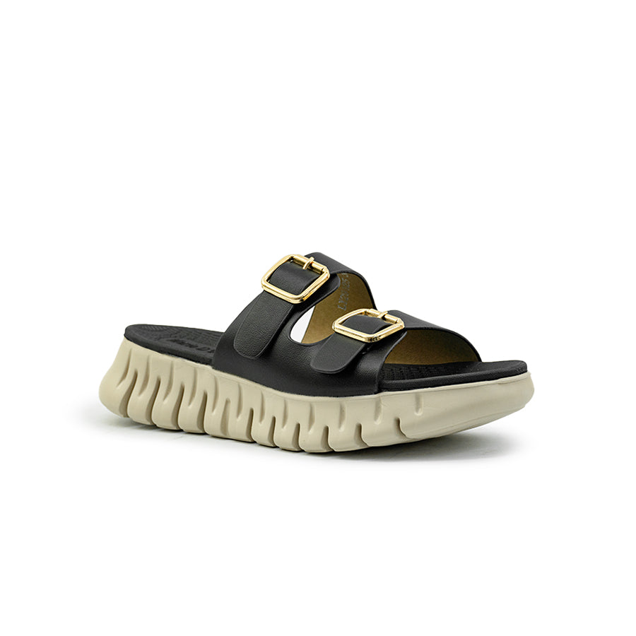 Mario D' boro Women's Flat Sandals LY 29125 - Black Gold / Bone C86